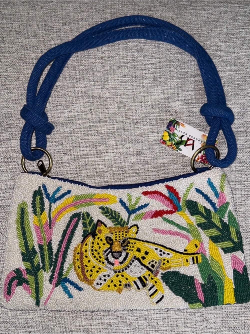 Handcrafted Beaded Shoulder Bag in Deep Blue